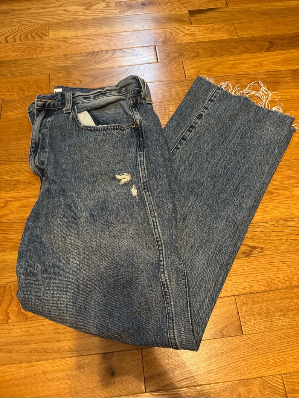 pistola Straight Leg Jeans in Medium Blue with Raw Hem